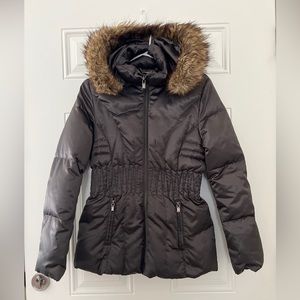 Laundry By Shelli Segal Black Small Puffer Coat Jacket Detach Hood Pre-Owned